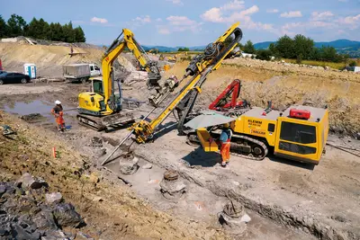 Reinforcing a slope for a new highway with a KLEMM KR 806-5G drilling in Węgierska Górka in southern Poland